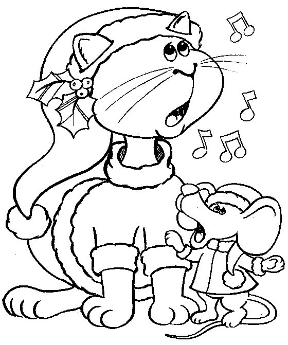 Coloring page : Christmas cat and mouse - Coloring.me