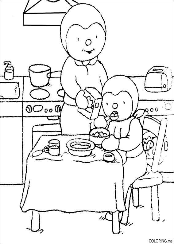 Coloring page : Charley and mimmo eat with mum - Coloring.me