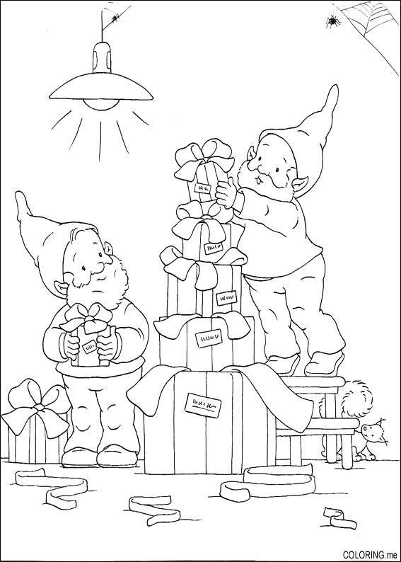 Download Coloring page : Christmas Santa Claus and elf preparing gift - Coloring.me