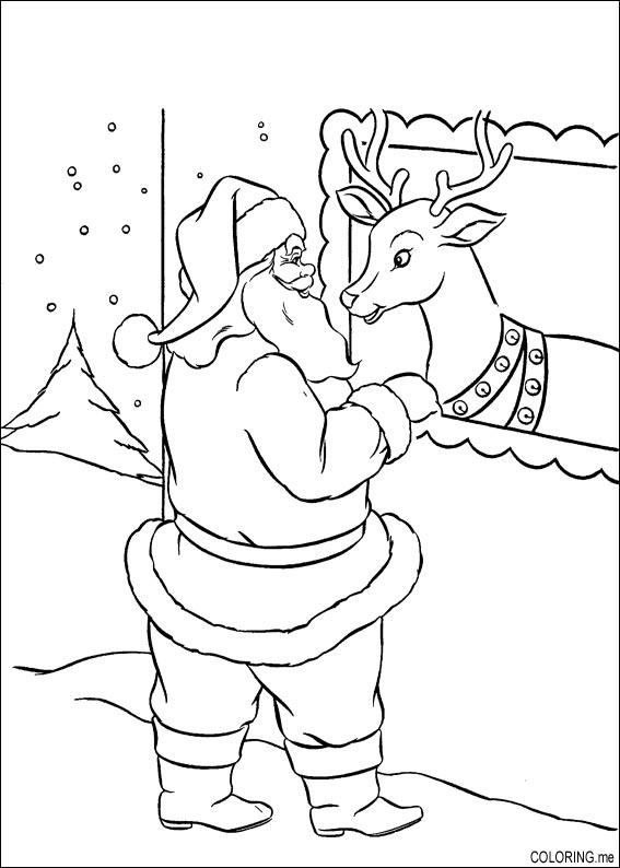 Coloring page : Christmas Santa and deer - Coloring.me