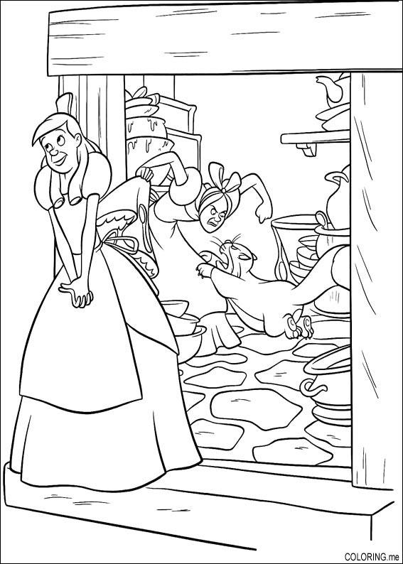 Coloring Page Cinderella Sister And The Cats Coloringme