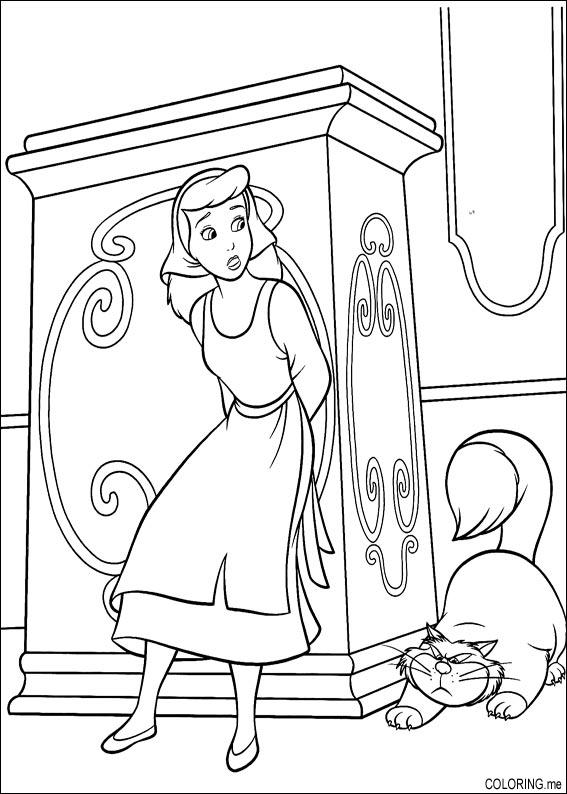 Coloring Page Cinderella And Cat Coloringme